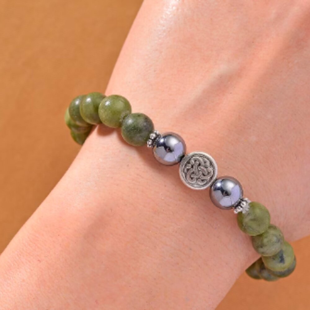 Connemara Marble and Terahertz Celtic Harmony Beaded Stretch Bracelet